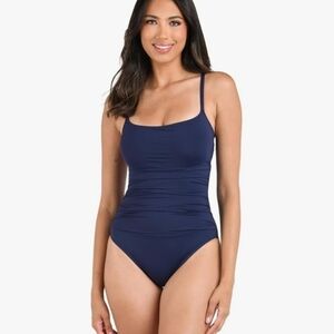 La Blanca Blue Navy Women's One Piece Swimsuit Island Goddess Size 12